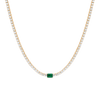 White Sapphire Tennis Necklace with Emerald Vermeil Yellow Gold First