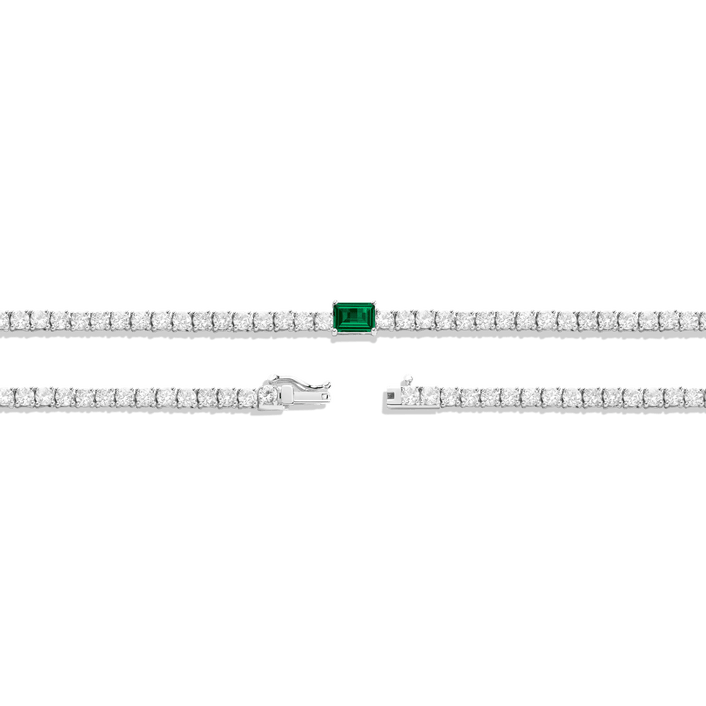 White Sapphire Tennis Necklace with Emerald Vermeil White Gold