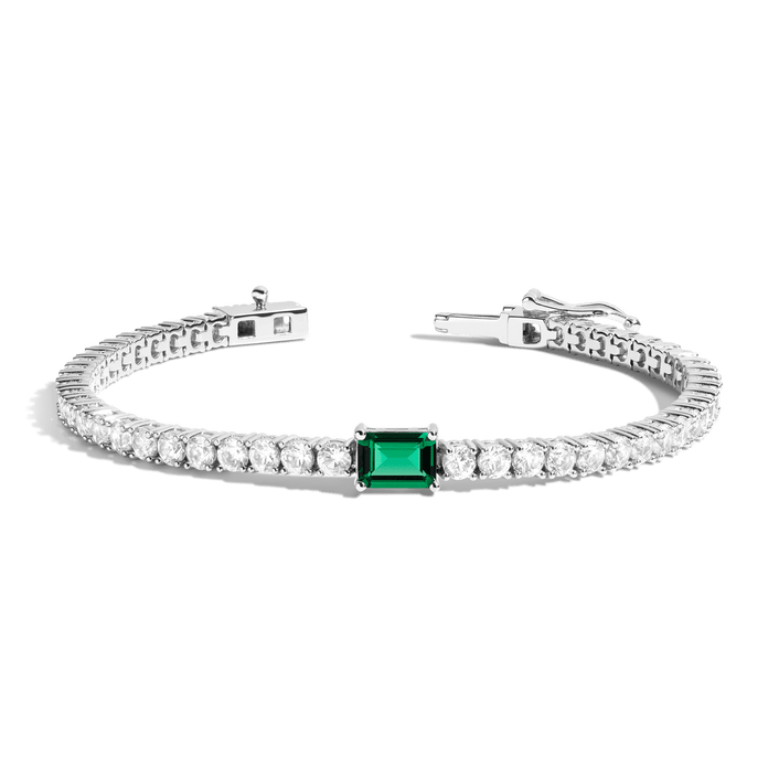 White Sapphire Tennis Bracelet with Emerald Vermeil White Gold 6.5in 7in First