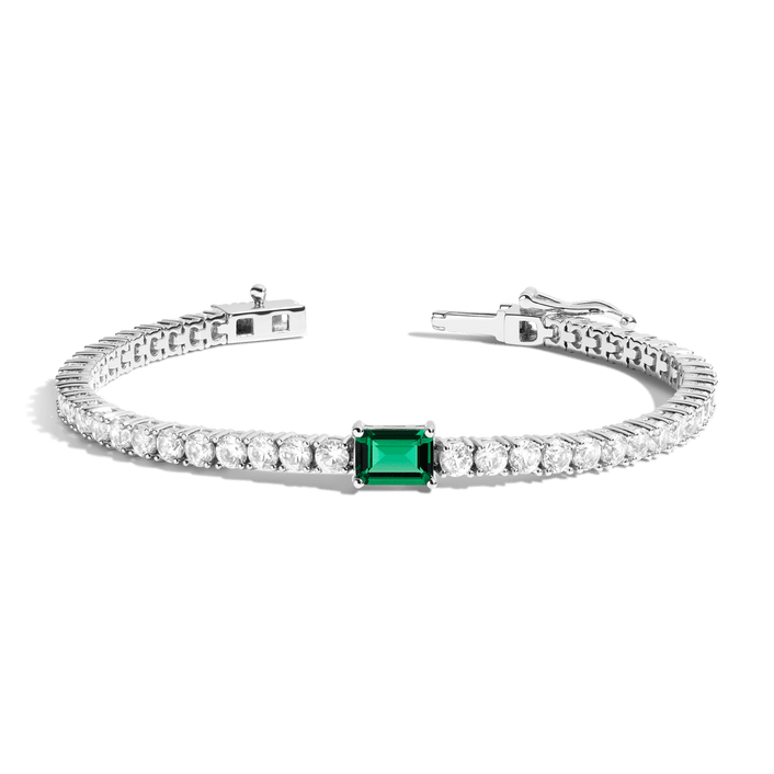 White Sapphire Tennis Bracelet with Emerald