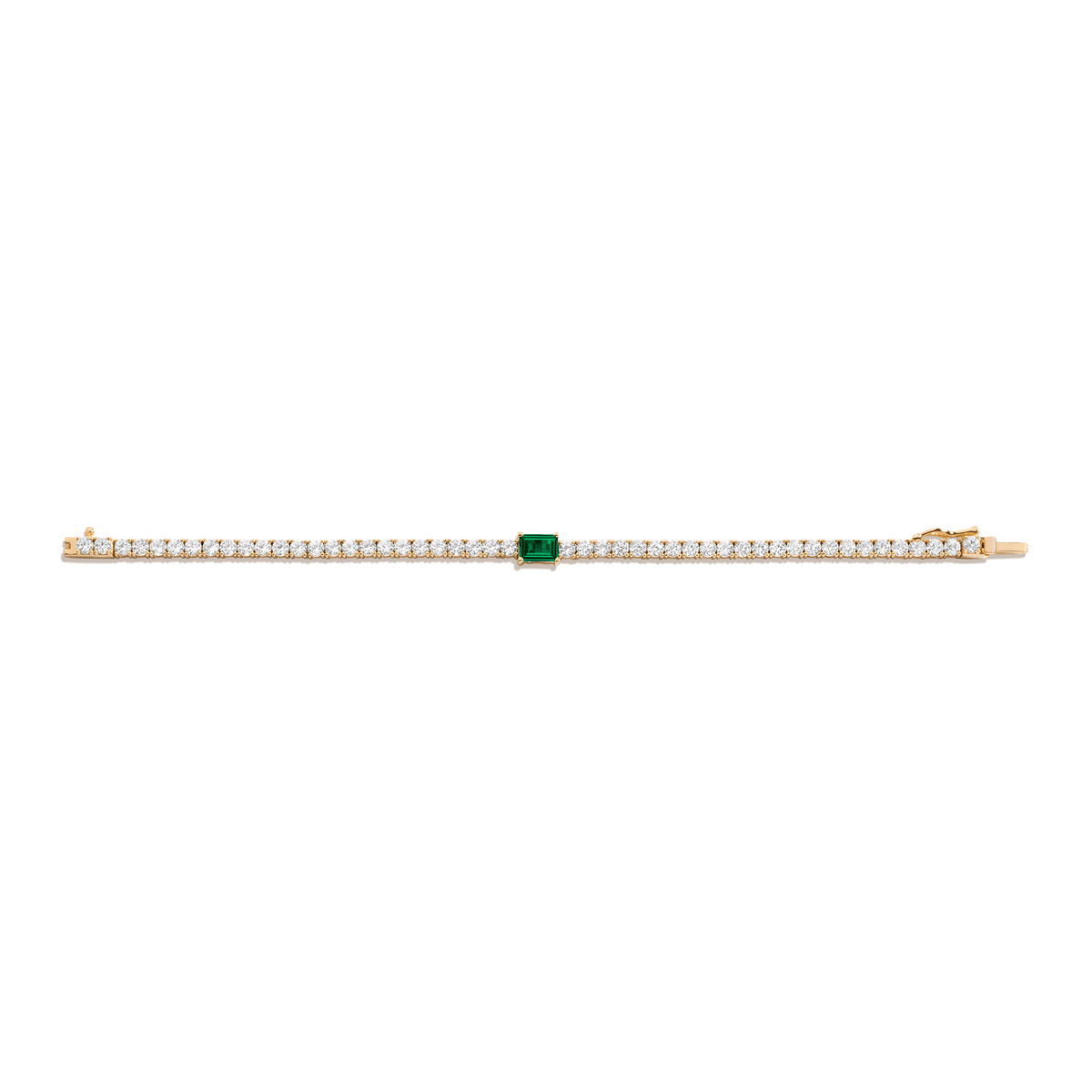 White Sapphire Tennis Bracelet with Emerald Vermeil Yellow Gold 6.5in 7in 