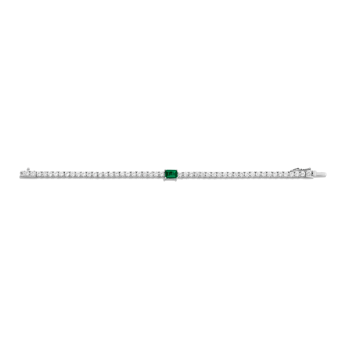 White Sapphire Tennis Bracelet with Emerald Vermeil White Gold  6.5in 7in 