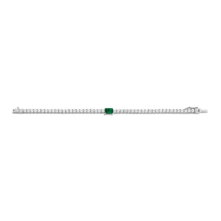 White Sapphire Tennis Bracelet with Emerald Vermeil White Gold  6.5in 7in 