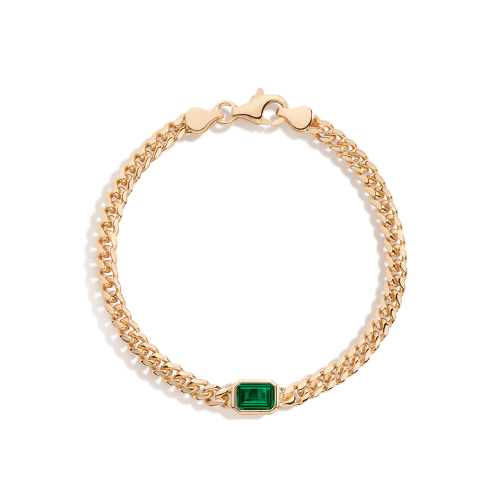 Emerald Curb Chain Bracelet Vermeil Yellow Gold 6.5in 7in First