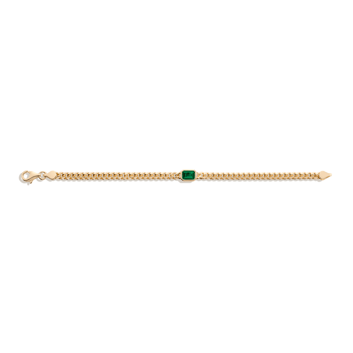 Emerald Curb Chain Bracelet Vermeil Yellow Gold 6.5in 7in