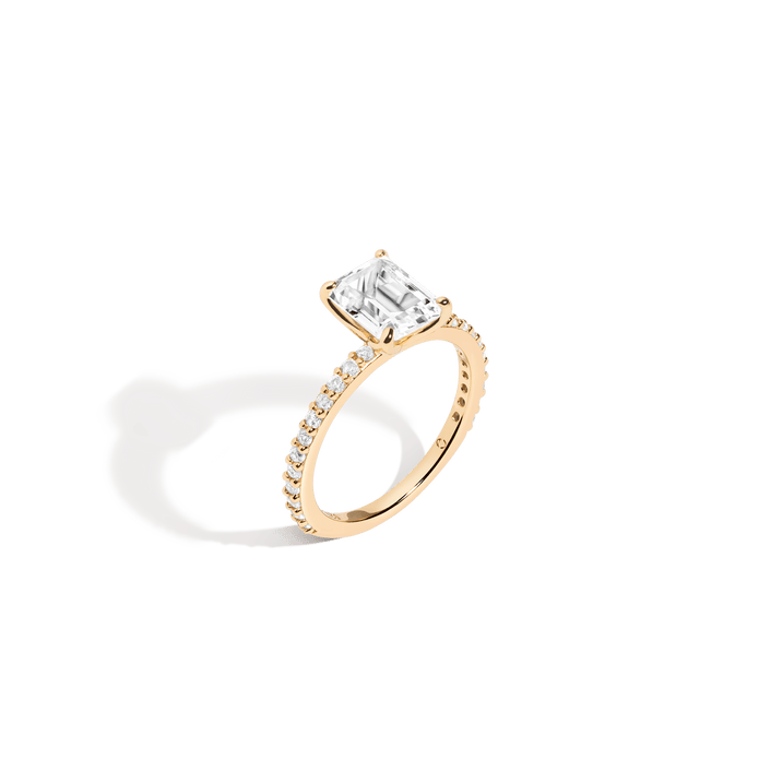 Emerald White Sapphire Solitaire Pavé Ring Vermeil Yellow Gold