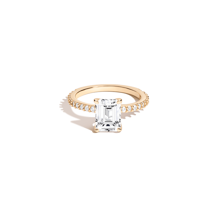 Emerald White Sapphire Solitaire Pavé Ring Vermeil Yellow Gold First