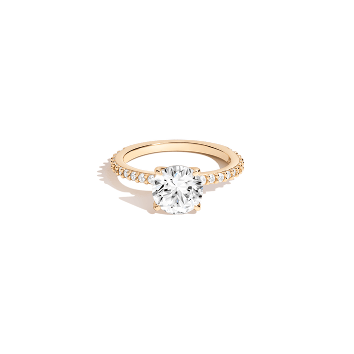 Round White Sapphire Solitaire Pavé Ring Vermeil Yellow Gold First