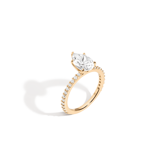 Pear White Sapphire Solitaire Pavé Ring Vermeil Yellow Gold