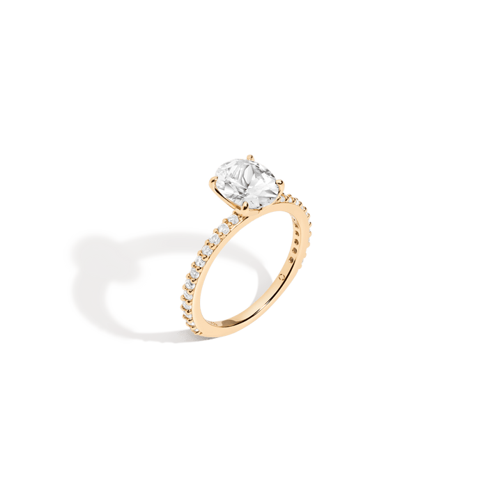 Oval White Sapphire Solitaire Pavé Ring Vermeil Yellow Gold