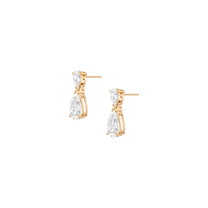 White Sapphire Pear Drop Earrings Vermeil Yellow Gold Pair