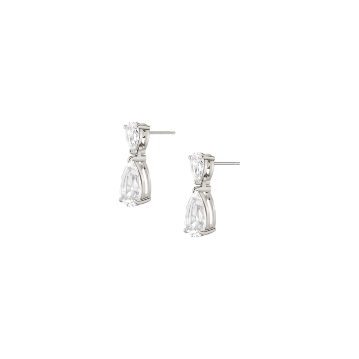 White Sapphire Pear Drop Earrings Vermeil White Gold Pair