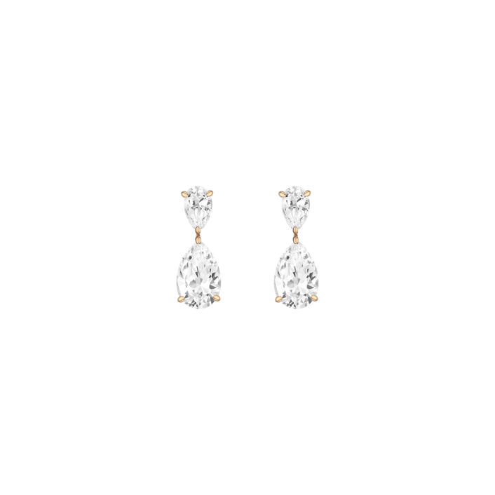 White Sapphire Pear Drop Earrings Vermeil Yellow Gold Pair First