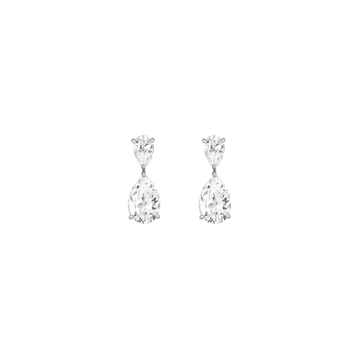 White Sapphire Pear Drop Earrings Vermeil White Gold Pair First