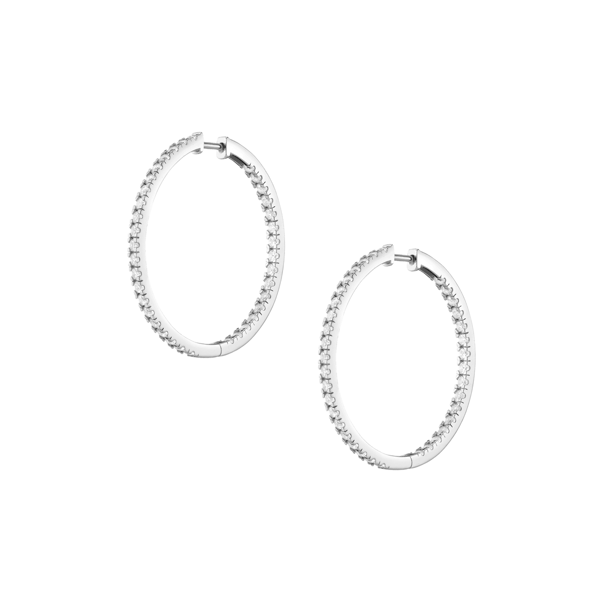 White Sapphire Hoops Earrings Vermeil White Gold 35mm