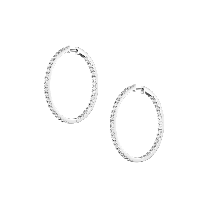 White Sapphire Hoops Earrings Vermeil White Gold 35mm