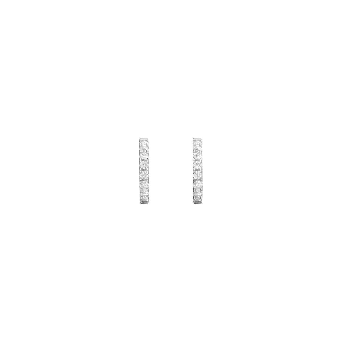 White Sapphire Huggie Earrings Vermeil White Gold 15mm