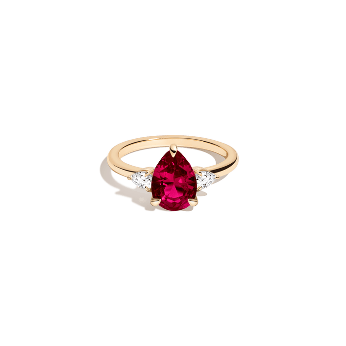 Pear Gemstone Cocktail Ring Vermeil 14k 18k Yellow Gold Red Ruby