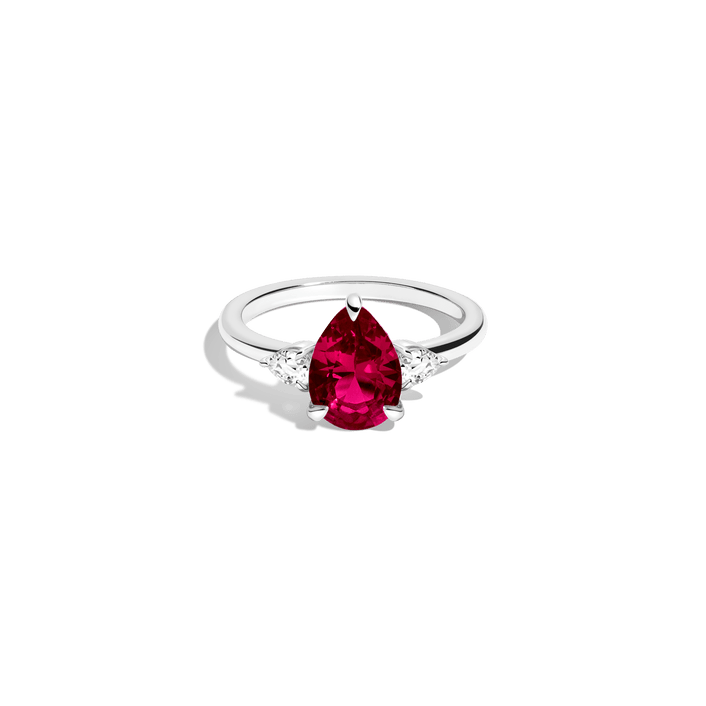 Pear Gemstone Cocktail Ring Vermeil 14k 18k White Gold Red Ruby