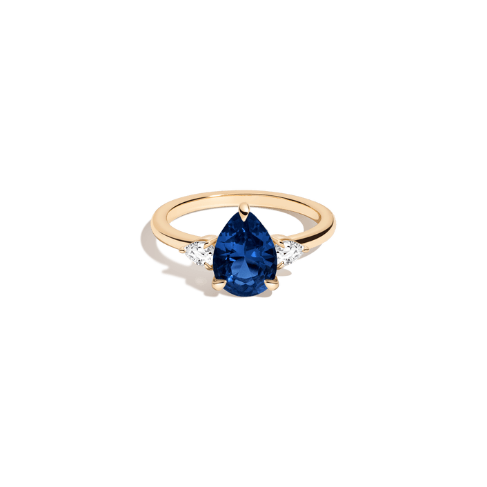 Pear Gemstone Cocktail Ring Vermeil 14k 18k Yellow Gold Blue Sapphire First