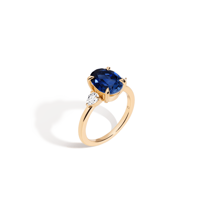 Oval Gemstone Cocktail Ring Vermeil 14k 18k Yellow Gold Blue Sapphire