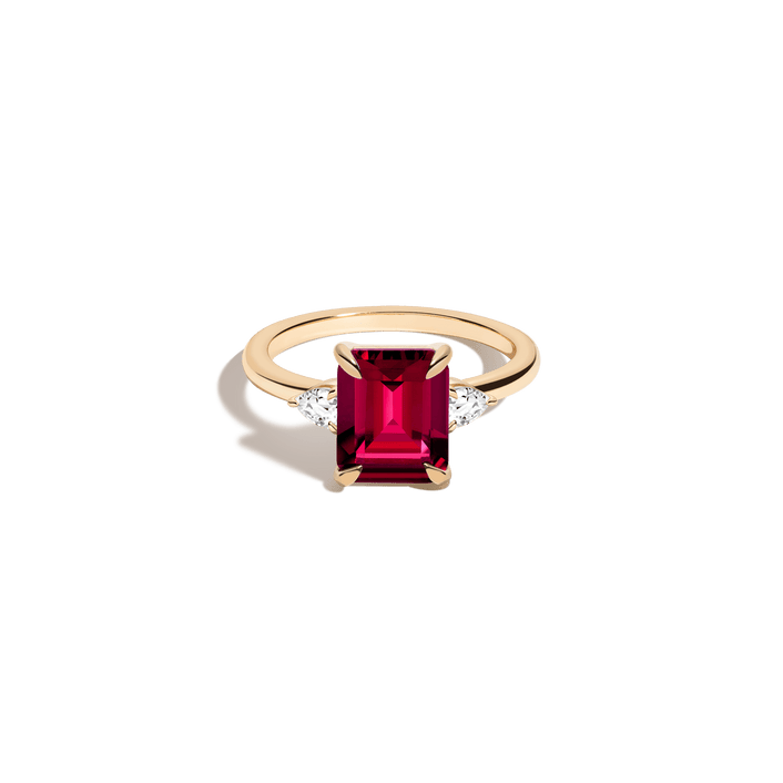 Emerald Gemstone Cocktail Ring Vermeil 14k 18k Yellow Gold Red Ruby