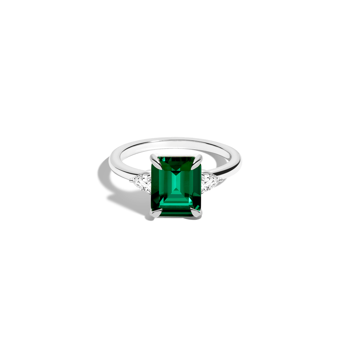 Emerald Gemstone Cocktail Ring - White Sapphire