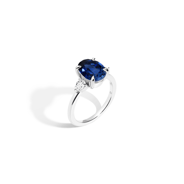 Oval Gemstone Cocktail Ring Vermeil 14k 18k White Gold Blue Sapphire