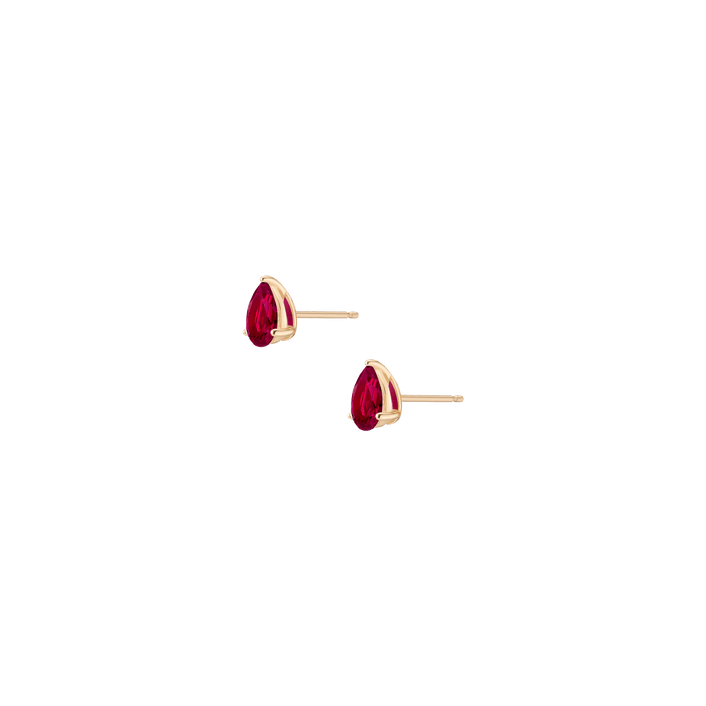 Pear Gemstone Solitaire Stud Earrings Vermeil Yellow Gold Red Ruby