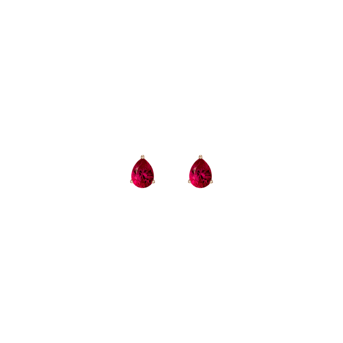 Pear Gemstone Solitaire Stud Earrings Vermeil Yellow Gold Red Ruby