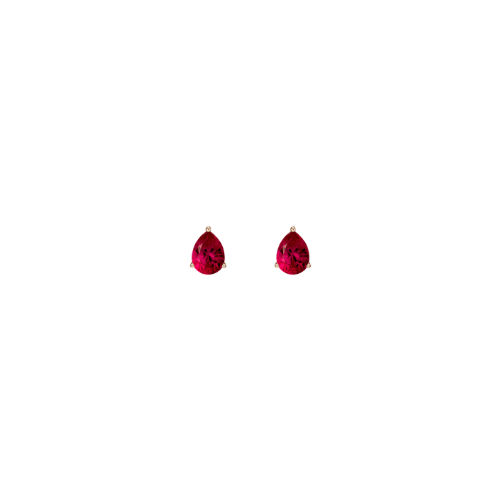 Pear Gemstone Solitaire Stud Earrings Vermeil Yellow Gold Red Ruby First