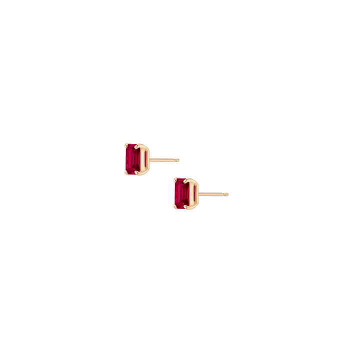 Emerald Gemstone Solitaire Stud Earrings Vermeil Yellow Gold Red Ruby