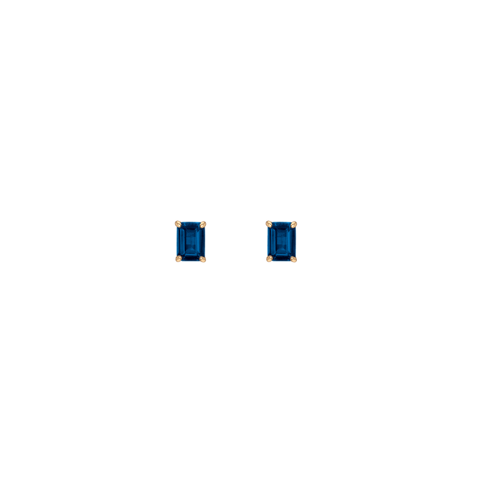 Emerald Gemstone Solitaire Stud Earrings Vermeil Yellow Gold Blue Sapphire First