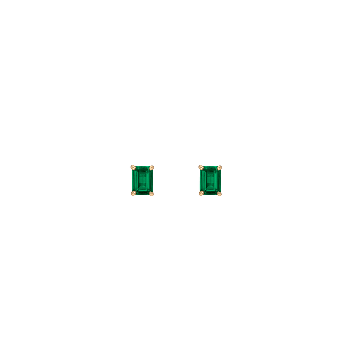 Emerald Gemstone Solitaire Stud Earrings Vermeil Yellow Gold Green Emerald First
