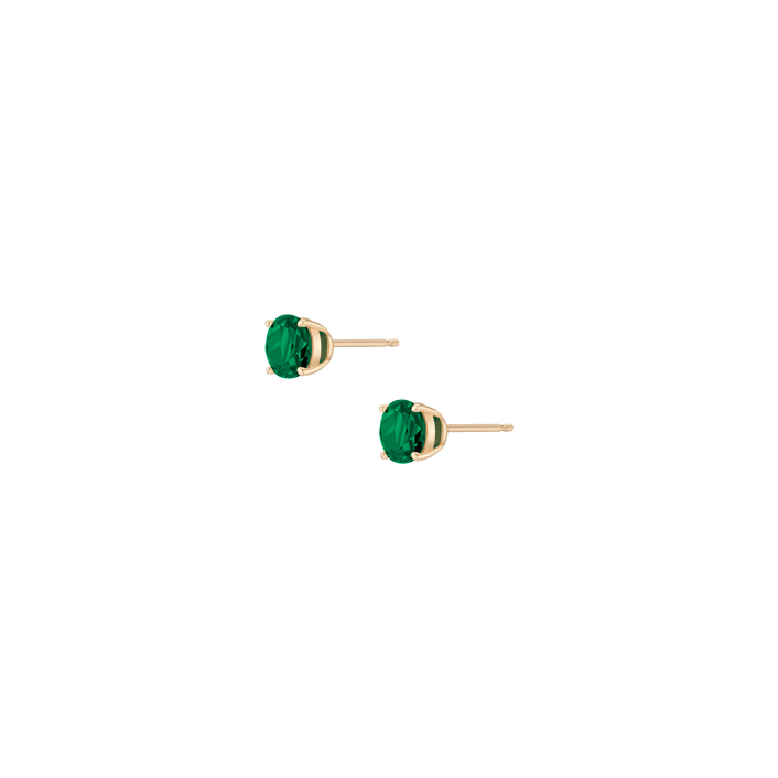 Round Gemstone Solitaire Stud Earrings Vermeil Yellow Gold Green Emerald