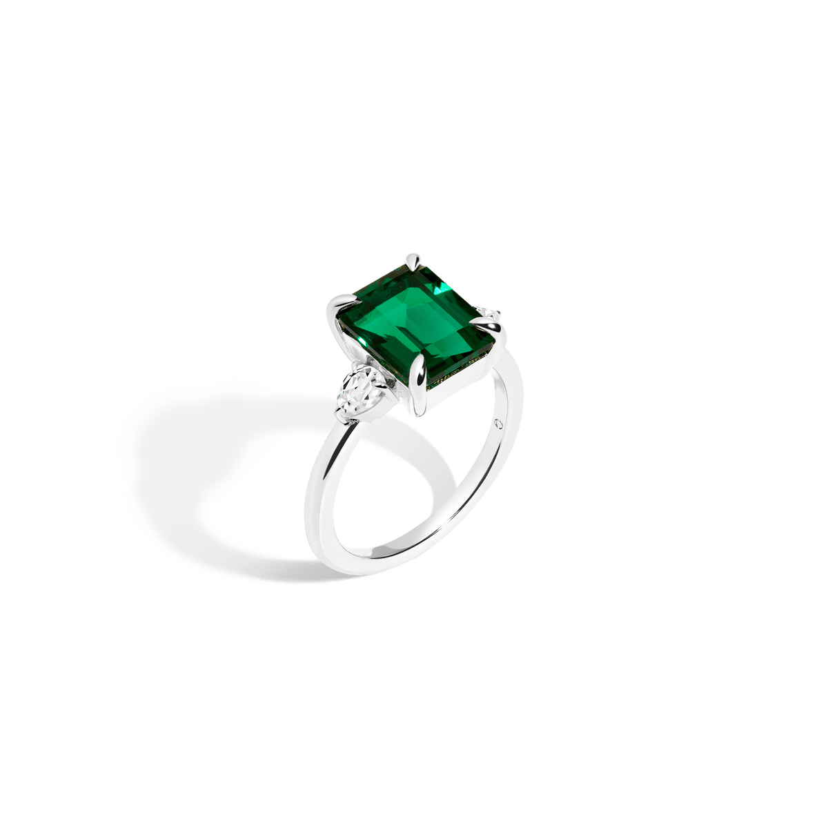 Emerald Gemstone Cocktail Ring - White Sapphire