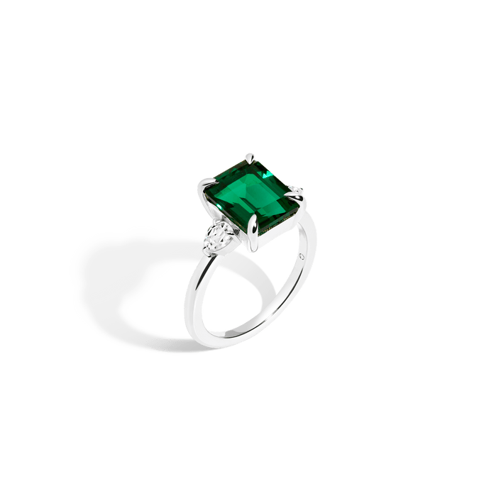 Emerald Gemstone Cocktail Ring Vermeil 14k 18k White Gold Green Emerald First