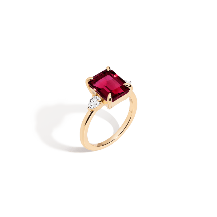 Emerald Gemstone Cocktail Ring Vermeil 14k 18k Yellow Gold Red Ruby