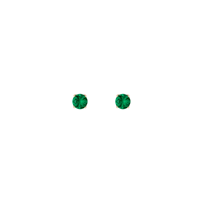 Round Gemstone Solitaire Stud Earrings Vermeil Yellow Gold Green Emerald