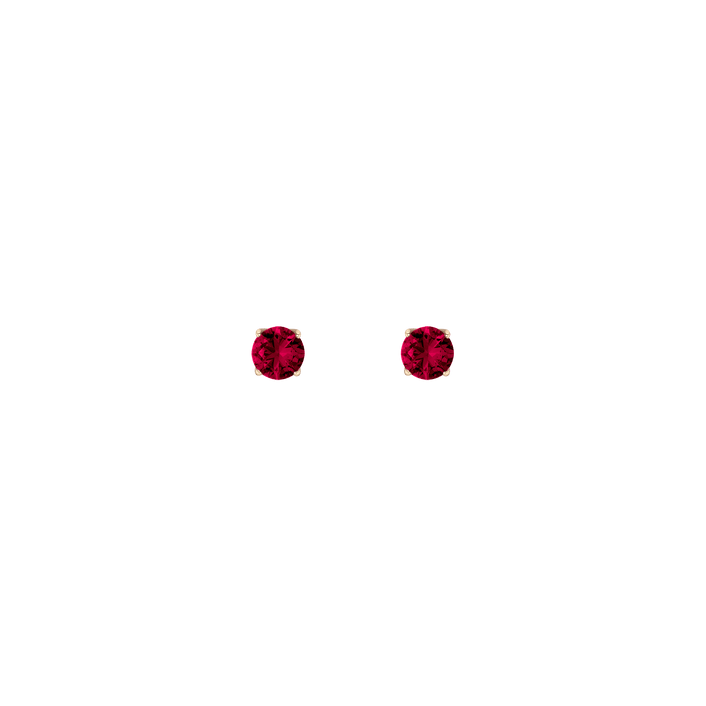 Round Gemstone Solitaire Stud Earrings Vermeil Yellow Gold Red Ruby