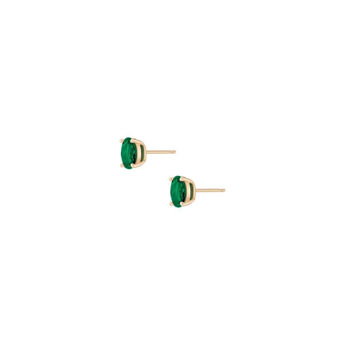 Oval Gemstone Solitaire Stud Earrings Vermeil Yellow Gold Green Emerald