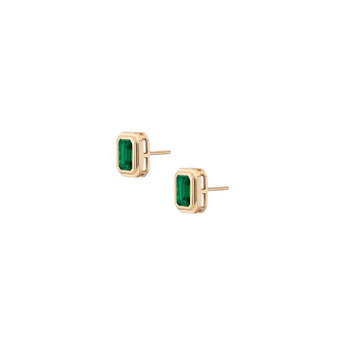 Emerald Heirloom Stud Earrings Vermeil 14k 18k Yellow Gold Pair