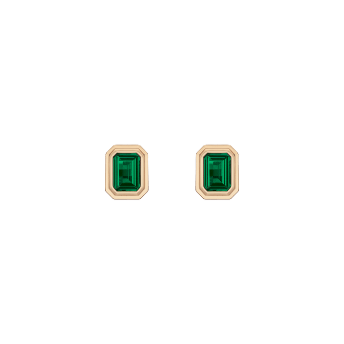 Emerald Heirloom Stud Earrings Vermeil 14k 18k Yellow Gold Pair First