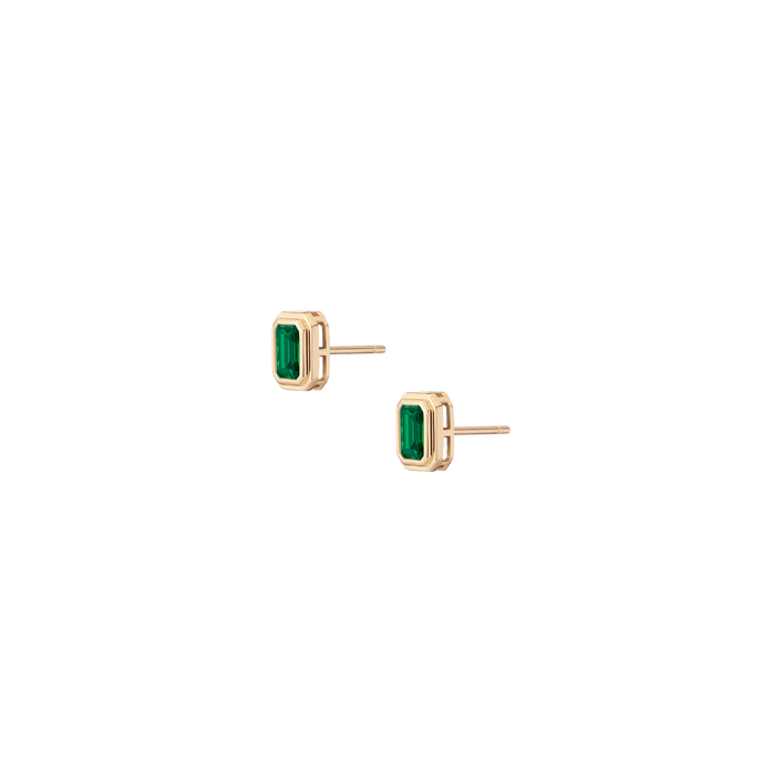 Mini Emerald Heirloom Stud Earrings Vermeil 14k 18k Yellow Gold Pair