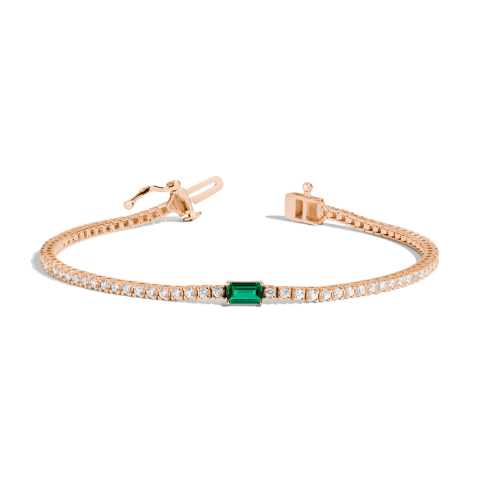 Diamond Tennis Bracelet with Emerald 14K 18K Rose Gold 6.5in 7in First