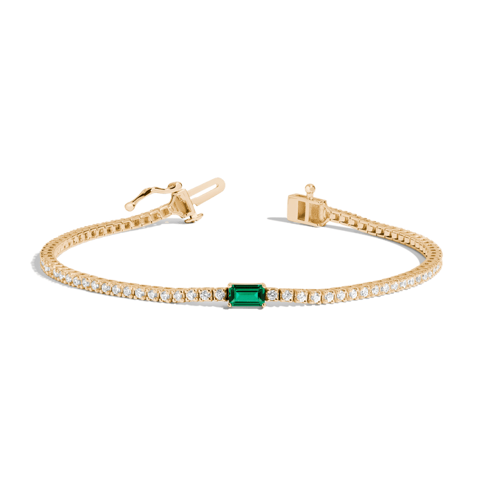 Diamond Tennis Bracelet with Emerald 14K 18K Yellow Gold 6.5in 7in First