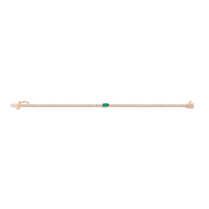 Diamond Tennis Bracelet with Emerald 14K 18K Rose Gold 6.5in 7in