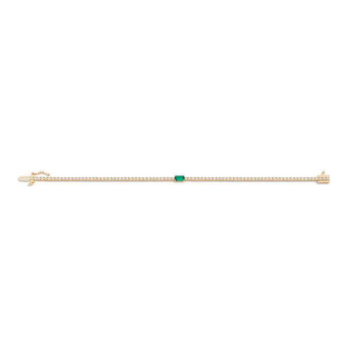 Diamond Tennis Bracelet with Emerald 14K 18K Yellow Gold 6.5in 7in