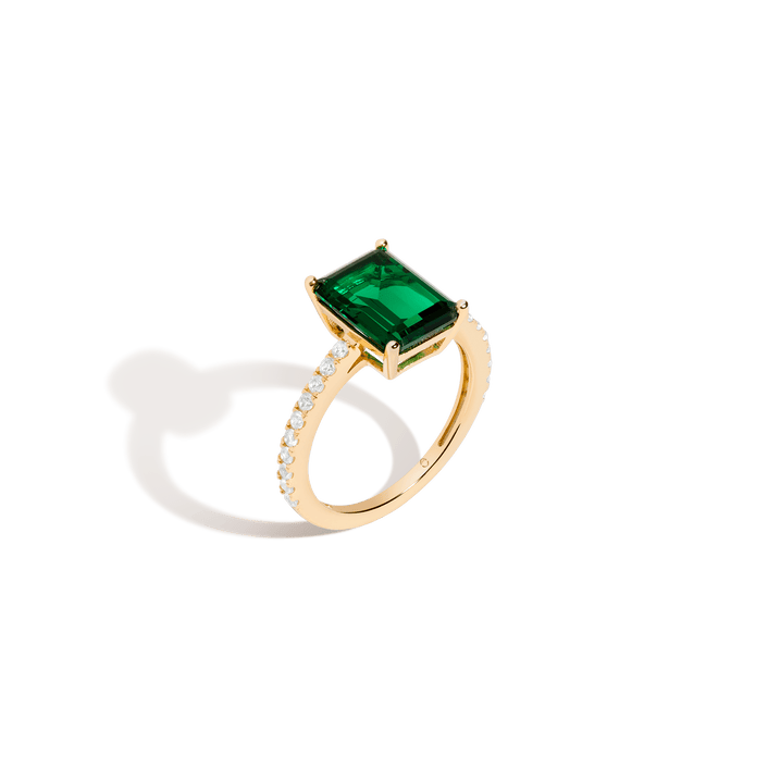 Emerald Solitaire Pavé Ring Vermeil Yellow Gold