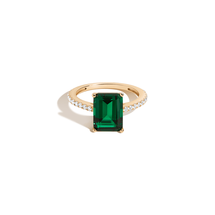 Emerald Solitaire Pavé Ring Vermeil Yellow Gold First